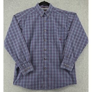Ariat Pro Series Western Shirt Men's M Button Blue Red Plaid Stretch Cowboy